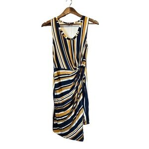 Striped Knot Front Dress Navy Blue Gold White Sleeveless‎ Casual